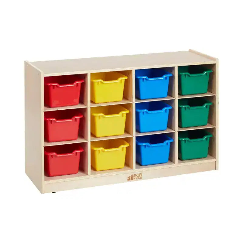 Mobile Cubby con vassoio e 15 contenitori frontali a paletta, 3x4, Arredamento per bambini