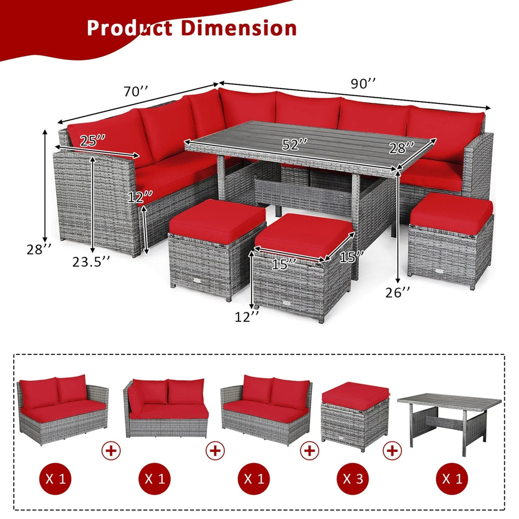 Costway Set da pranzo da 7 pezzi in rattan per esterni Divano componibile ottomano - Vedi dettagli
