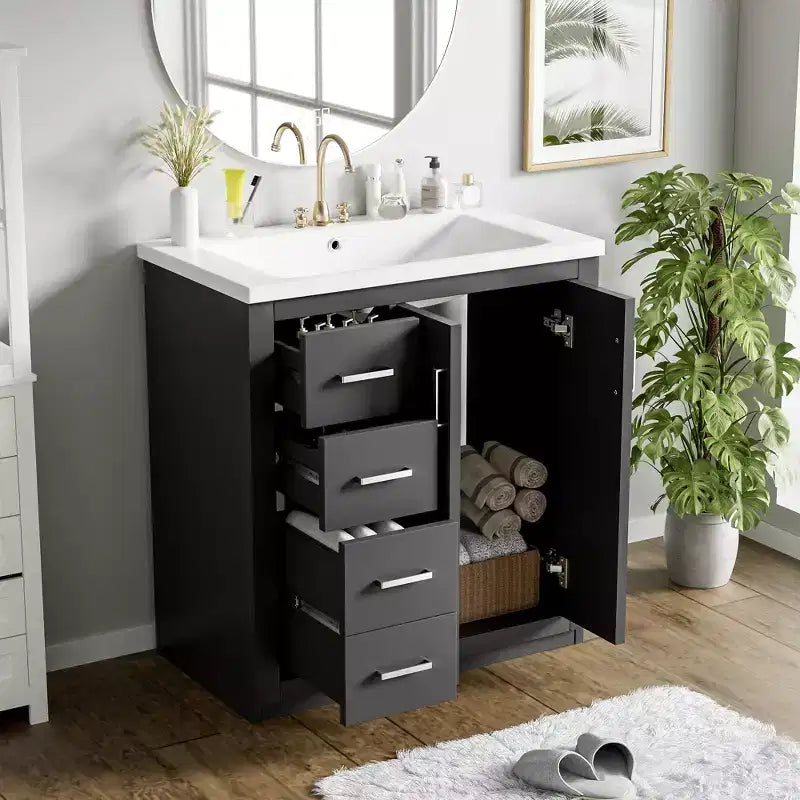 Mobile bagno 30 pollici con lavabo singolo, armadietto e 3 cassetti – Nero / Blu / Verde / Indaco / Bianco