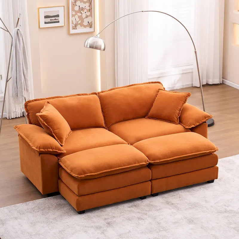 Divano a 2 posti con 2 cuscini, 2 guanciali e 2 pouf, divano confortevole - Divano profondo da soggiorno, divano modulare