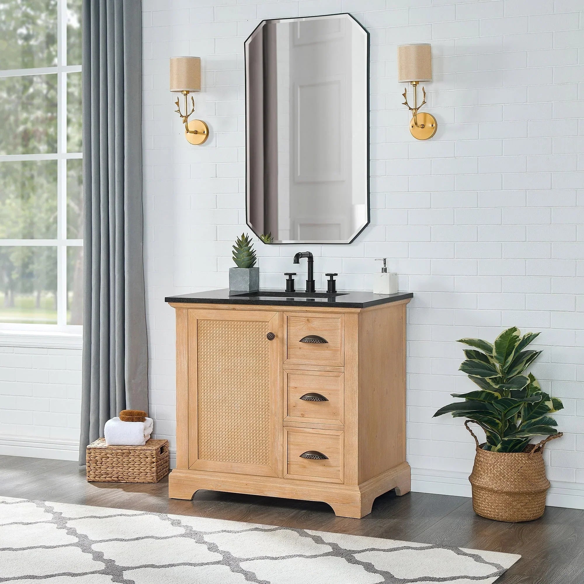 Mobile bagno Hervas con top in marmo naturale senza specchio
