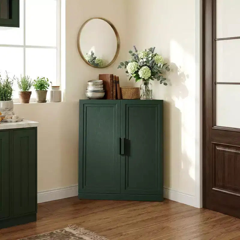Mobile ad Angolo Dovelina con Ripiani Regolabili Credenza Buffet Vetrinetta Vino Mobile da Cucina e Sala da Pranzo con Ante in Legno - 31H x 31W, 36H x 31W
