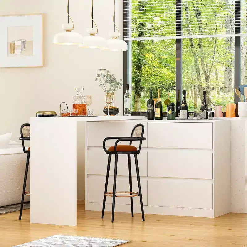 Credenza/Mobile Buffet Intelligente Girevole/Allungabile con 6 Cassetti, Piano d'Appoggio Estensibile, Tappetino Antiscivolo, Tavolo da Pranzo Girevole, Dispensa ad Isola per Cucina