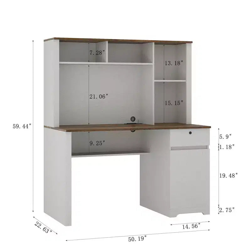 Scrivania moderna da 130 cm con libreria e scaffali, scrivania da ufficio con ampio spazio di archiviazione, scrivania per studio, sala lettura