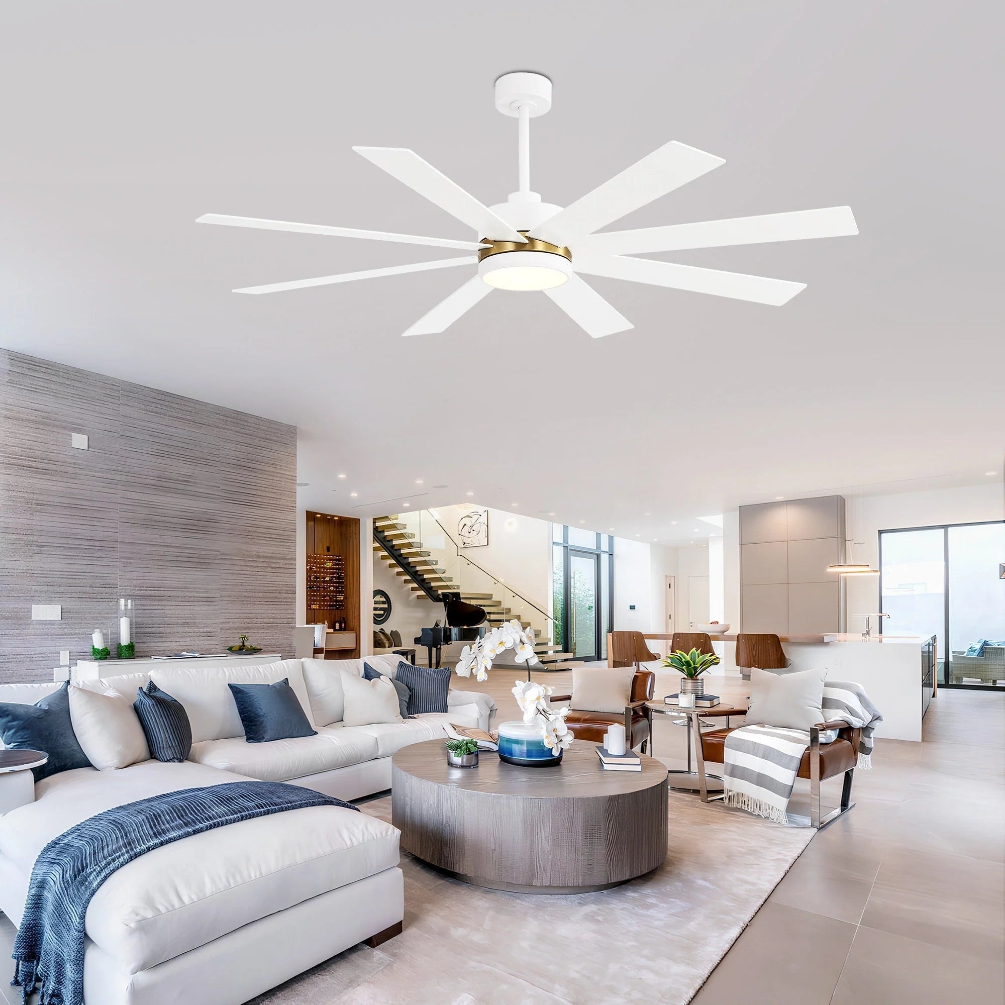 Ventilatore da soffitto nero da 65 pollici a 8 pale con luce LED e telecomando