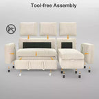 Divano Letto Estraibile 2 in 1 Dyonery con Chaise Longue Contenitore e USB, Divano Angolare in Velluto a Coste per Soggiorno
