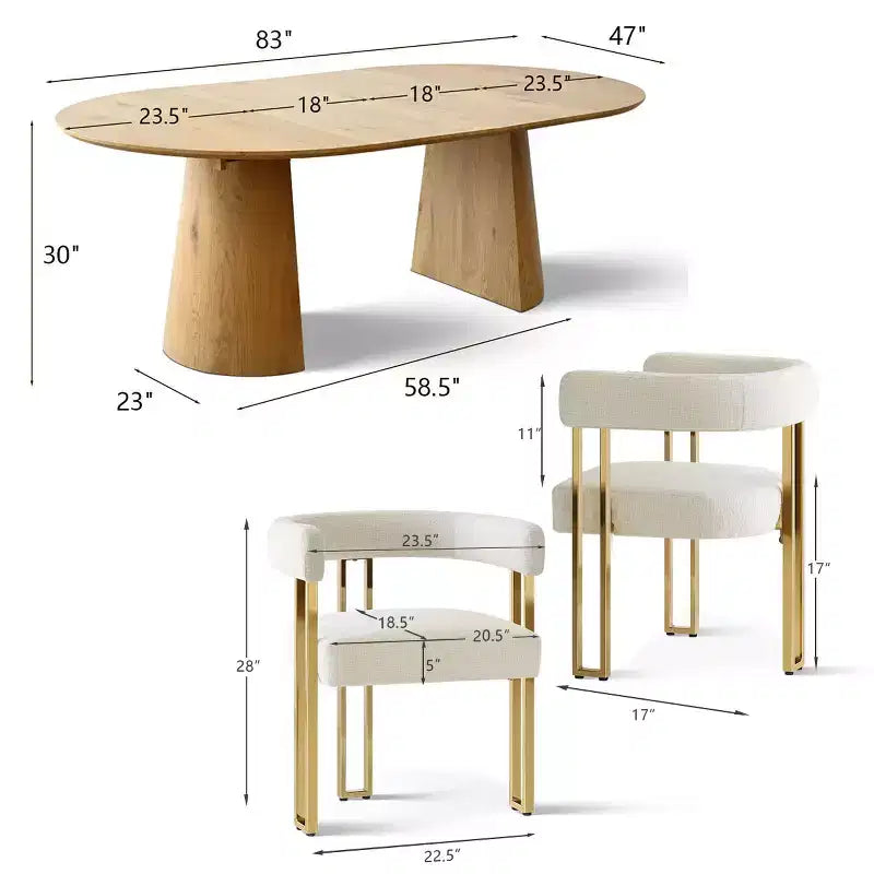 Set Tavolo da Pranzo Rotondo Espandibile a Ovale con 4 Poltroncine in Velluto, Design Moderno con Base a Piedistallo, Posti a Sedere Fino a 8 Persone-Panipeachy
