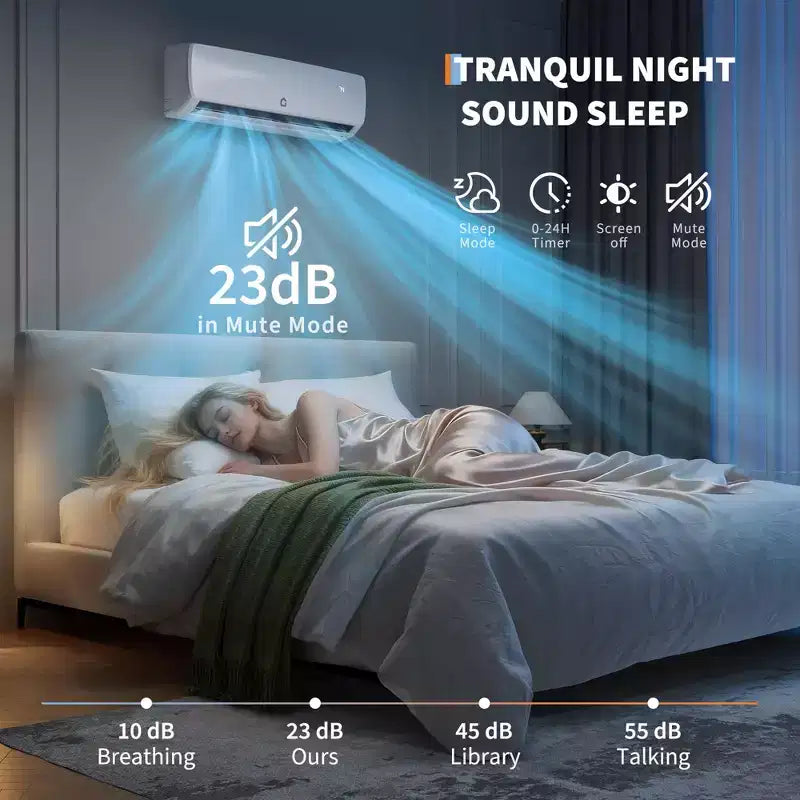 Ultra-Silenzioso 42dB|12000 BTU 19 SEER Climatizzatore a Pompa di Calore Mini-Split Senza Canalizzazione|3-in-1 Raffreddamento, Riscaldamento e Deumidificazione|Sistema AC Inverter Bianco 230V
