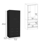Armadio moderno a due ante con 3 cassetti e 1 bastone appendiabiti per camera da letto