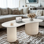Tavolino da Caffè Ovale Standard Minimalista Bianco con 2 Cassetti