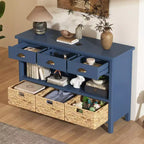 Consolle da Ingresso con Contenitore, Tavolo da Ingresso Stile Rustico con 3 Cassetti e 3 Cesti in Giacinto d'Acqua per Soggiorno o Ingresso - Panipeachy