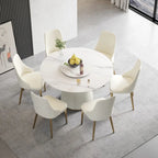 Tavolo da pranzo rotondo da 53" per 6 persone con piano in pietra sinterizzata e Lazy Susan
