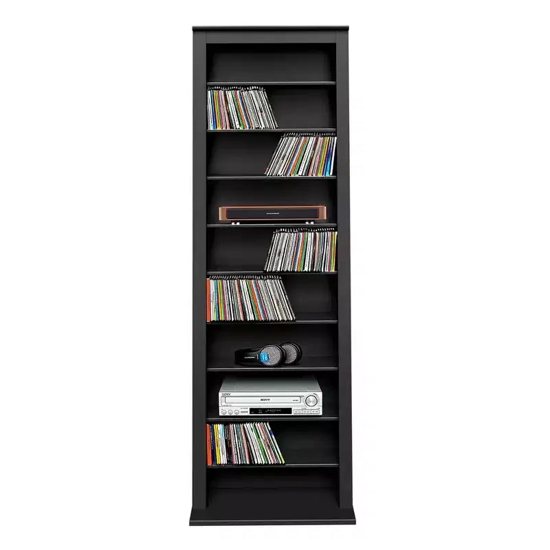 Prepac Slim Barrister Tower Black: Mid-Century Modern Media Storage Cabinet, Adjustable Shelves, Holds 391 CDs