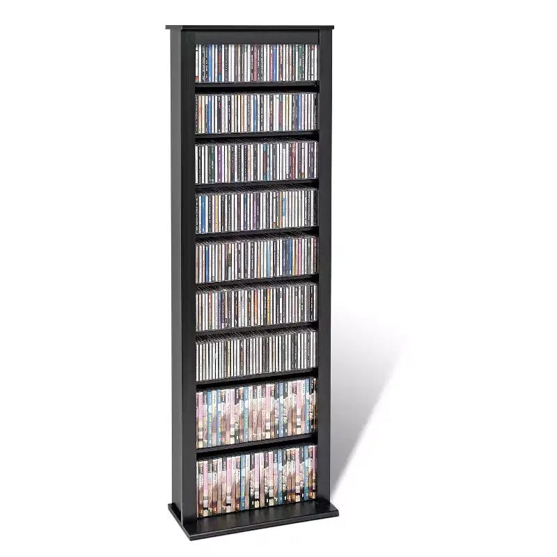 Prepac Slim Barrister Tower Nero: Armadietto Contenitore Multimediale Moderno di Metà Secolo, Ripiani Regolabili, Contiene 391 CD