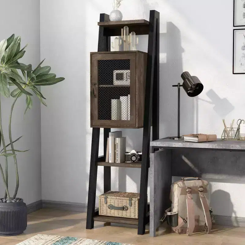 Libreria Torre Multimediale a 2 Ripiani Kolher Marrone: Stile Rustico, 6 Livelli, Contenitore Aperto e Regolabile