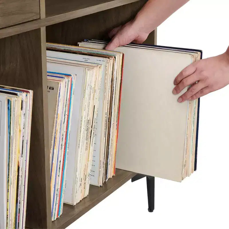 Mobile multimediale 40" Sydney Record Storage Noce: Portadischi in vinile, mobile multimediale con ripiani aperti