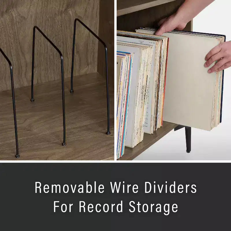 Mobile multimediale 40" Sydney Record Storage Noce: Portadischi in vinile, mobile multimediale con ripiani aperti