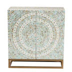 Baxton Studio Quintus Mother of Pearl and Metal Storage Cabinet Mosaic/White/Gold: Elegant Accent, Fixed Shelves, No Assembly Required