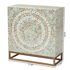 Mobiletto contenitore Quintus in madreperla e metallo mosaico/bianco/oro: accento elegante, ripiani fissi, nessun montaggio richiesto