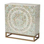 Mobiletto contenitore Quintus in madreperla e metallo mosaico/bianco/oro: accento elegante, ripiani fissi, nessun montaggio richiesto