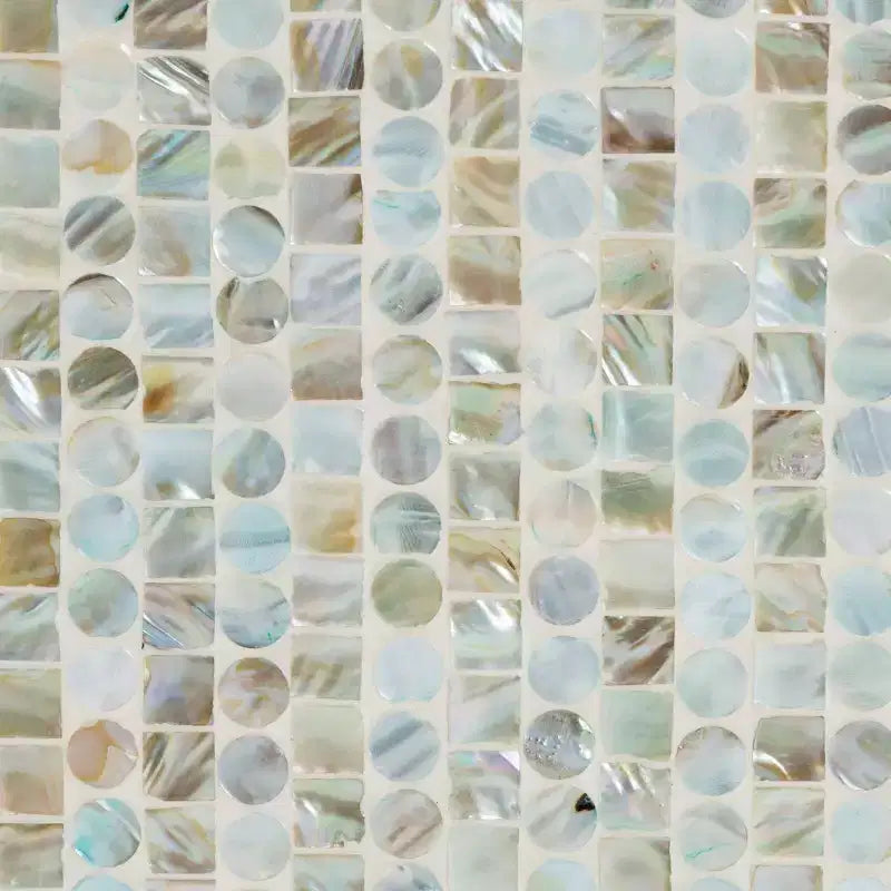 Mobiletto contenitore Quintus in madreperla e metallo mosaico/bianco/oro: accento elegante, ripiani fissi, nessun montaggio richiesto