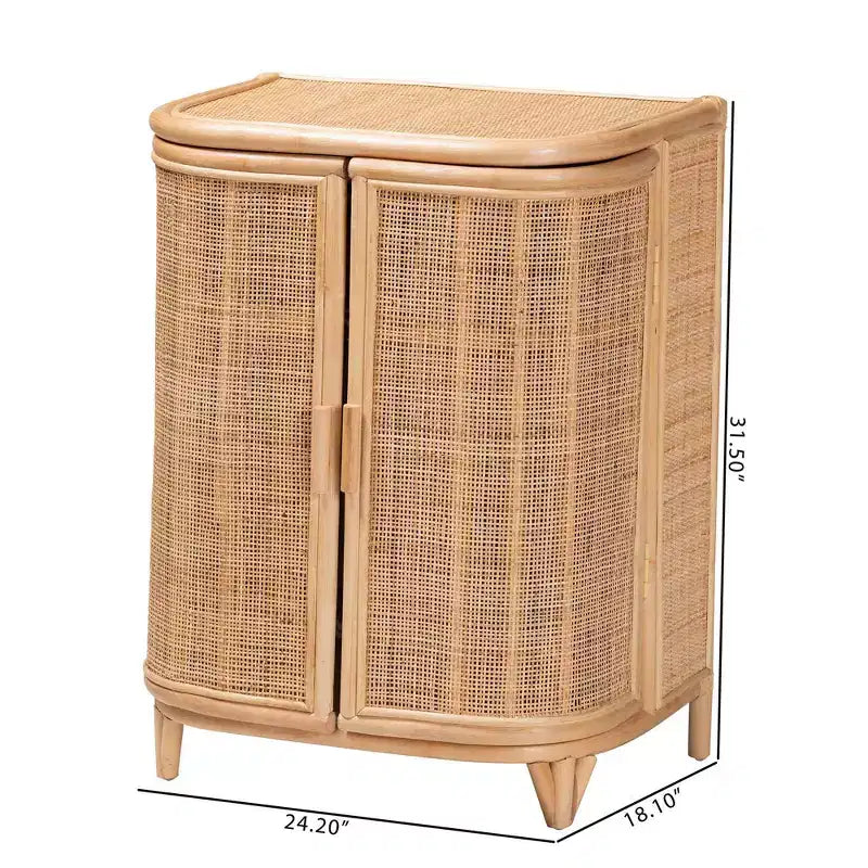 Mobile Contenitore Yanka in Rattan Naturale: Fatto a mano, 2 ripiani, Design bohémien