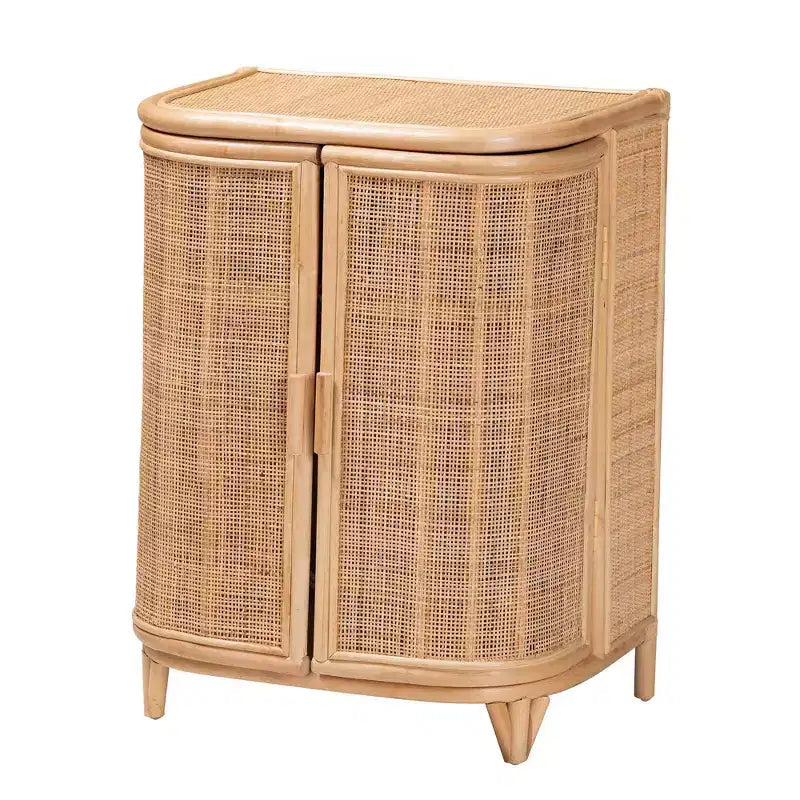 Mobile Contenitore Yanka in Rattan Naturale: Fatto a mano, 2 ripiani, Design bohémien