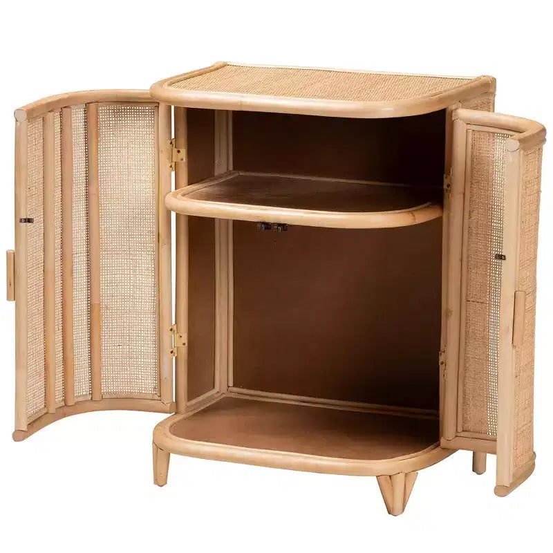 Mobile Contenitore Yanka in Rattan Naturale: Fatto a mano, 2 ripiani, Design bohémien