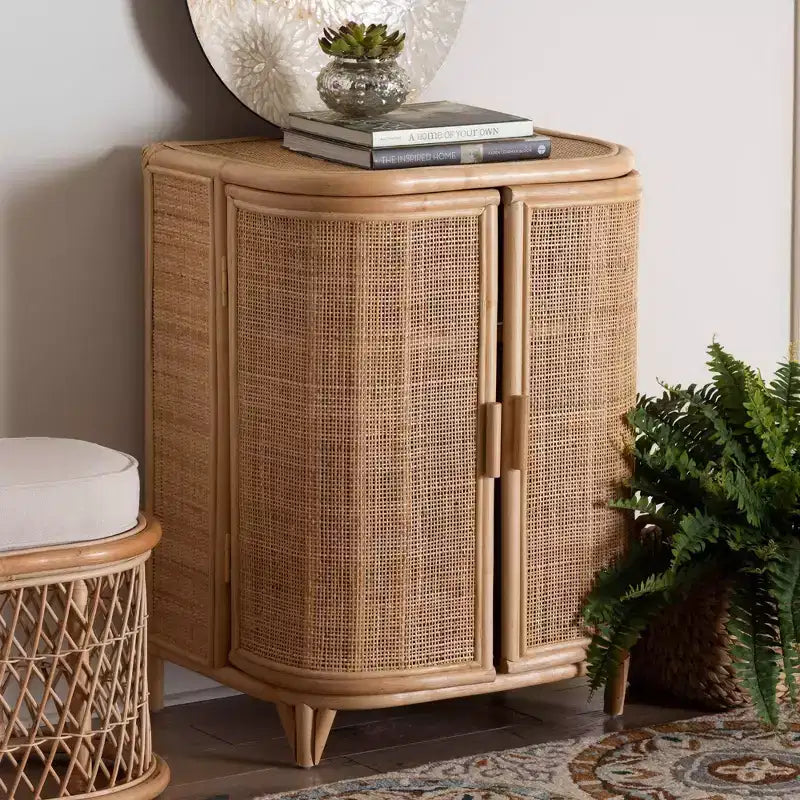 Mobile Contenitore Yanka in Rattan Naturale: Fatto a mano, 2 ripiani, Design bohémien