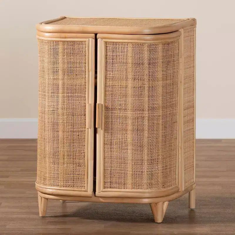 Mobile Contenitore Yanka in Rattan Naturale: Fatto a mano, 2 ripiani, Design bohémien