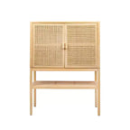 Mobile decorativo a 2 ante con ripiano, in rattan e pino, altezza 119 cm, colore naturale