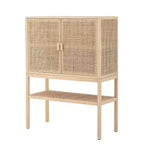 Mobile decorativo a 2 ante con ripiano, in rattan e pino, altezza 119 cm, colore naturale