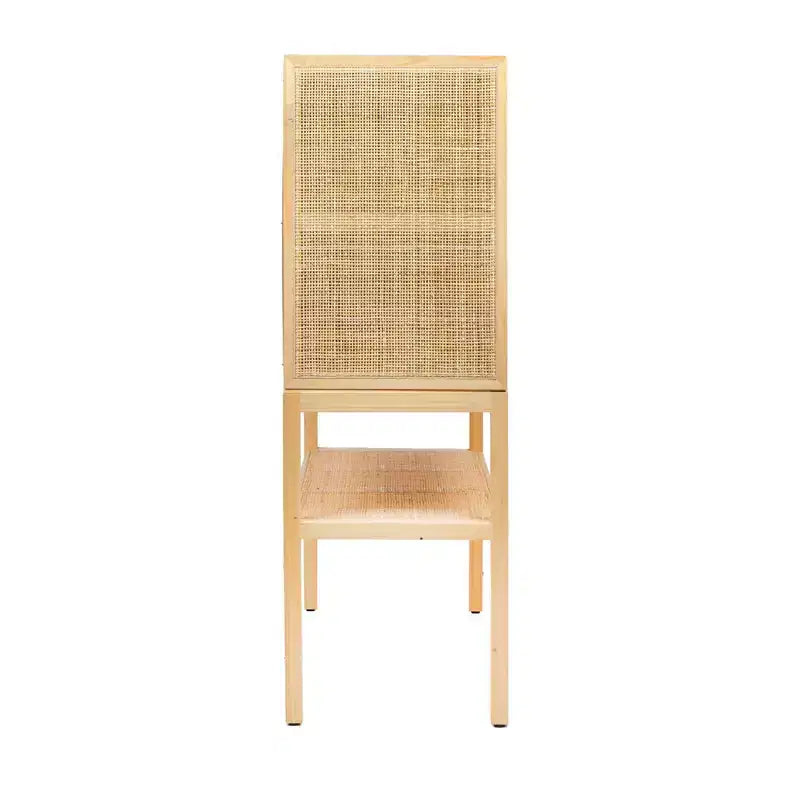 Mobile decorativo a 2 ante con ripiano, in rattan e pino, altezza 119 cm, colore naturale