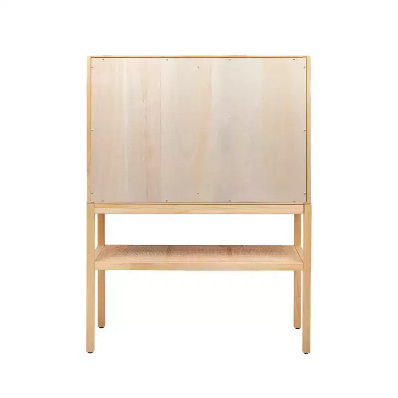 Mobile decorativo a 2 ante con ripiano, in rattan e pino, altezza 119 cm, colore naturale