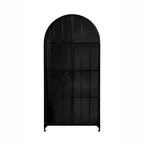 Storied Home Arched 76" Tall Decorative Storage Cabinet Black: Iron Frame, Glass Surface, Fixed Shelves