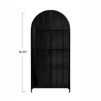 Armadietto Decorativo ad Arco da 193 cm Nero: Struttura in Ferro, Superficie in Vetro, Ripiani Fissi