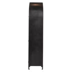 Armadietto Decorativo ad Arco da 193 cm Nero: Struttura in Ferro, Superficie in Vetro, Ripiani Fissi