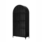 Armadietto Decorativo ad Arco da 193 cm Nero: Struttura in Ferro, Superficie in Vetro, Ripiani Fissi
