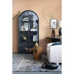 Armadietto Decorativo ad Arco da 193 cm Nero: Struttura in Ferro, Superficie in Vetro, Ripiani Fissi