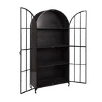 Armadietto Decorativo ad Arco da 193 cm Nero: Struttura in Ferro, Superficie in Vetro, Ripiani Fissi