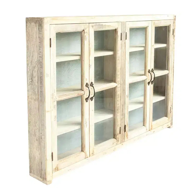 Mobile Contenitore Decorativo a 4 Ante in Legno Marrone, Alto 100 cm: Chiusura Magnetica, Ripiani Fissi