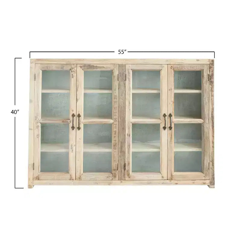 Mobile Contenitore Decorativo a 4 Ante in Legno Marrone, Alto 100 cm: Chiusura Magnetica, Ripiani Fissi