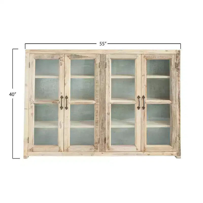 Mobile Contenitore Decorativo a 4 Ante in Legno Marrone, Alto 100 cm: Chiusura Magnetica, Ripiani Fissi
