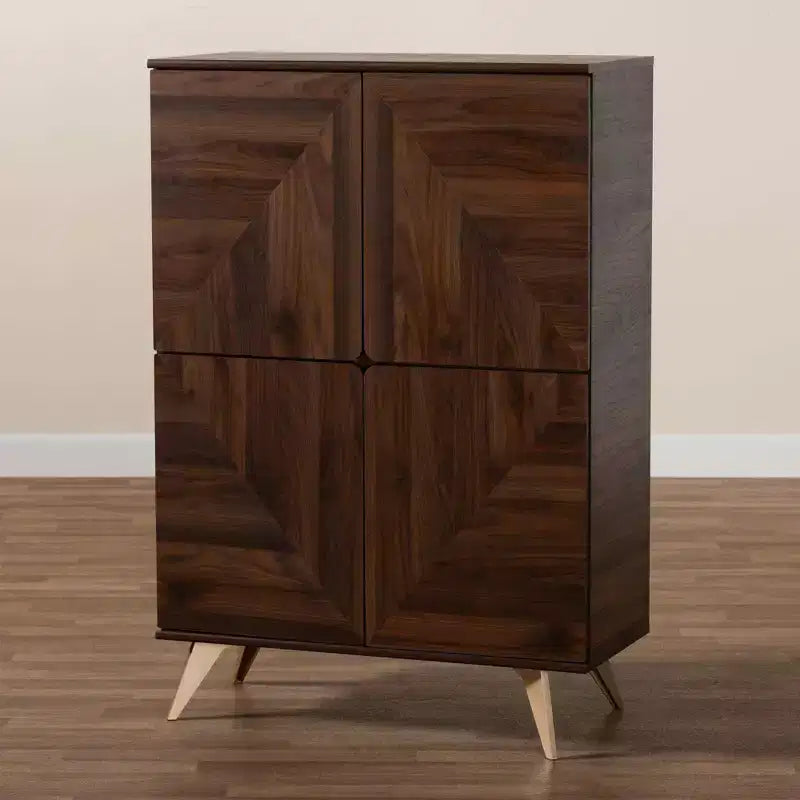 Scarpiera Graceland in legno Noce/Oro: design di metà secolo, 6 ripiani, organizza 18 paia
