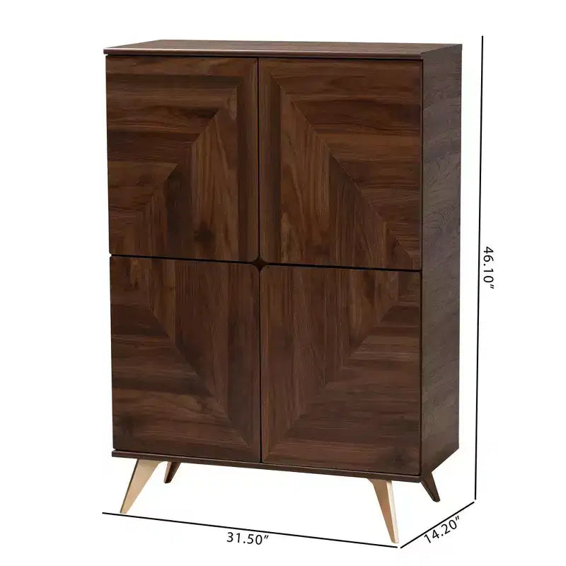 Scarpiera Graceland in legno Noce/Oro: design di metà secolo, 6 ripiani, organizza 18 paia