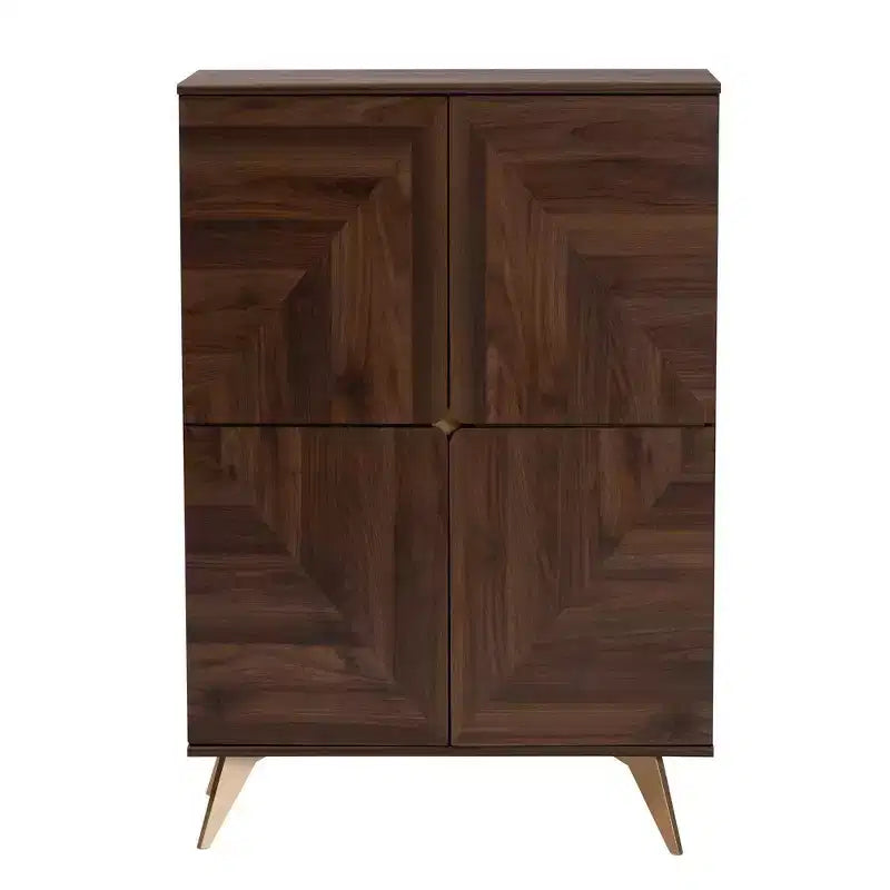 Scarpiera Graceland in legno Noce/Oro: design di metà secolo, 6 ripiani, organizza 18 paia