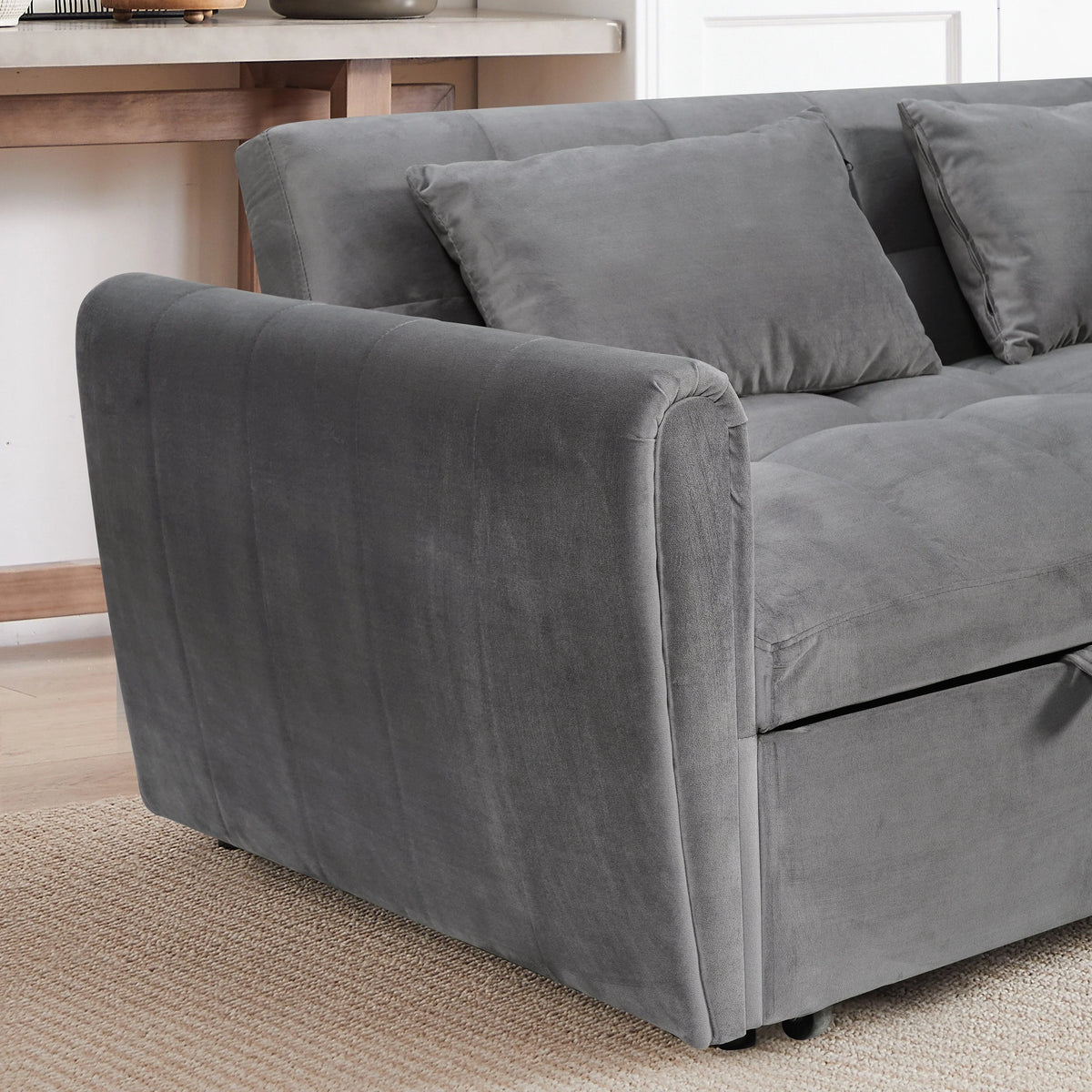 64,96 Velvet Divano Letto Convertibile 3-in-1 con Schienale Regolabile, Tasca Portaoggetti e Capacità di Carico di 227 kg