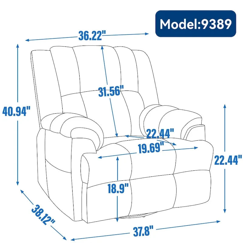 Poltrona reclinabile manuale oversize verde con girevole, dondolo e rivestimento in tessuto