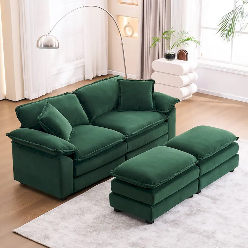 Divano a 2 posti con 2 cuscini, 2 guanciali e 2 pouf, divano confortevole - Divano profondo da soggiorno, divano modulare