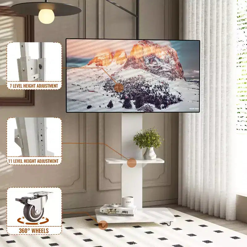 Mobile porta TV per televisori da 32-75 pollici, carrello TV mobile regolabile in altezza con cassetto e ruote per soggiorno, camera da letto, uffici -ModernLuxe